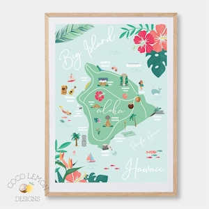 Impresión del mapa de la Isla Grande de Hawái - Descarga digital instantánea