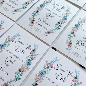 Flor selvagem salvar o cartão de data - ímã de flor selvagem salvar as datas - estilo flor selvagem e abelhas salvar o cartão de data com envelope