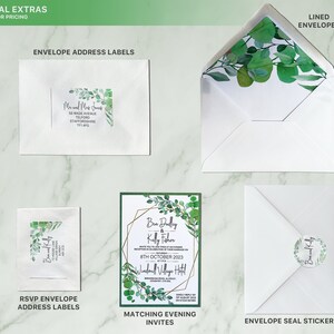 Eucalyptus Pocket Fold Complete Wedding Invite Set Eucalyptus Wedding Invitations Suite Rustic and Natural Green Style image 5
