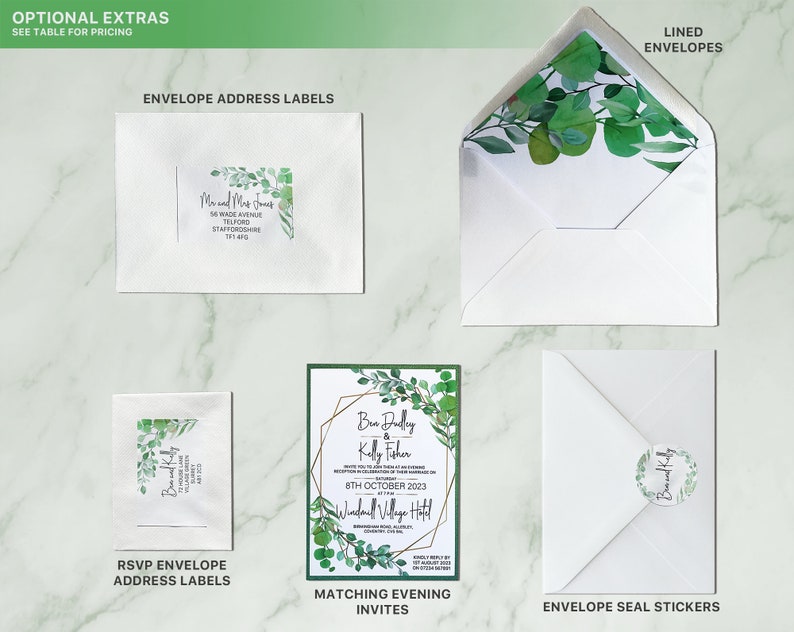 Eucalyptus Pocket Fold Complete Wedding Invite Set Eucalyptus Wedding Invitations Suite Rustic and Natural Green Style image 5