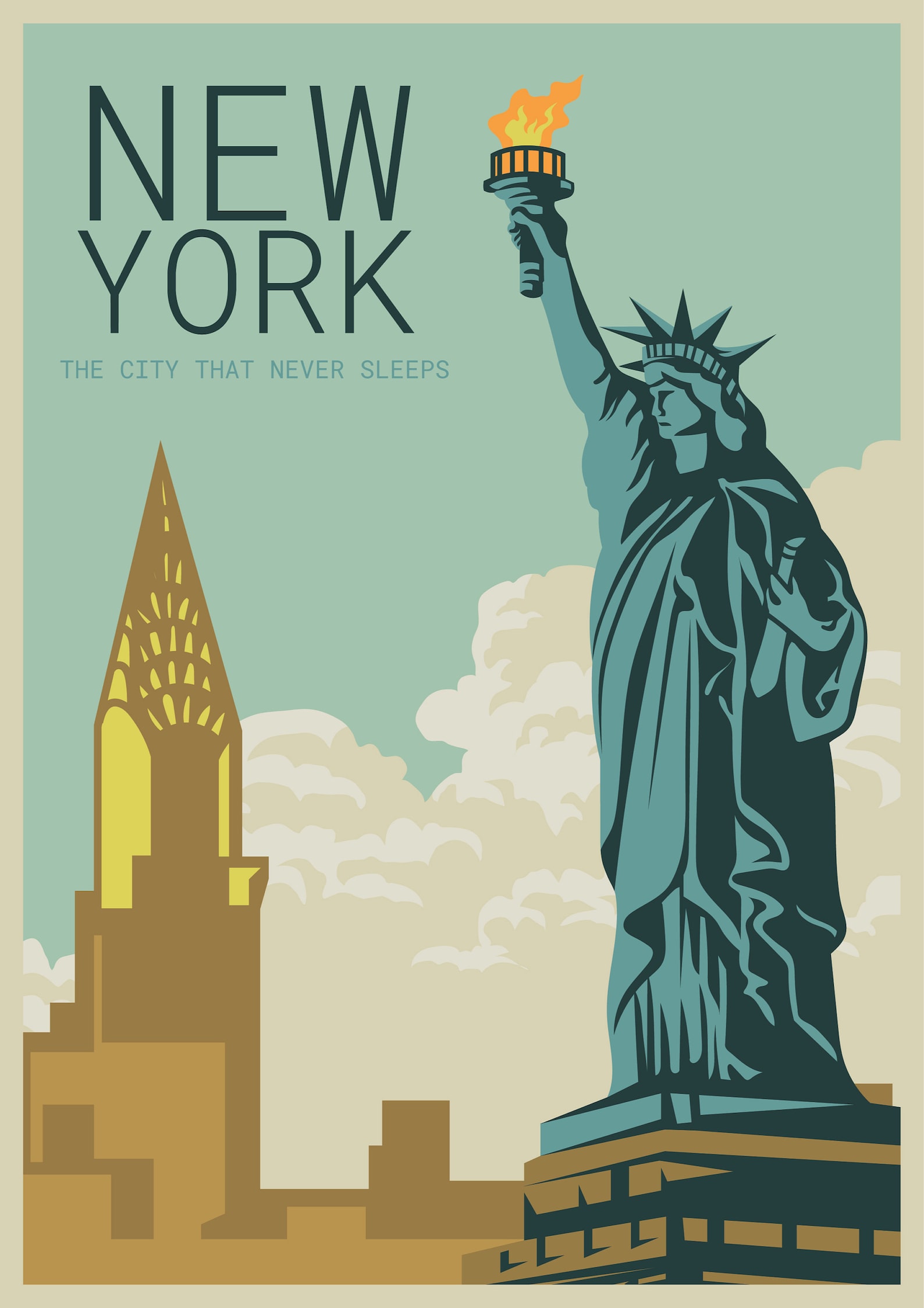 New York City Statue of Liberty Retro Travel Poster Wall Art | Etsy