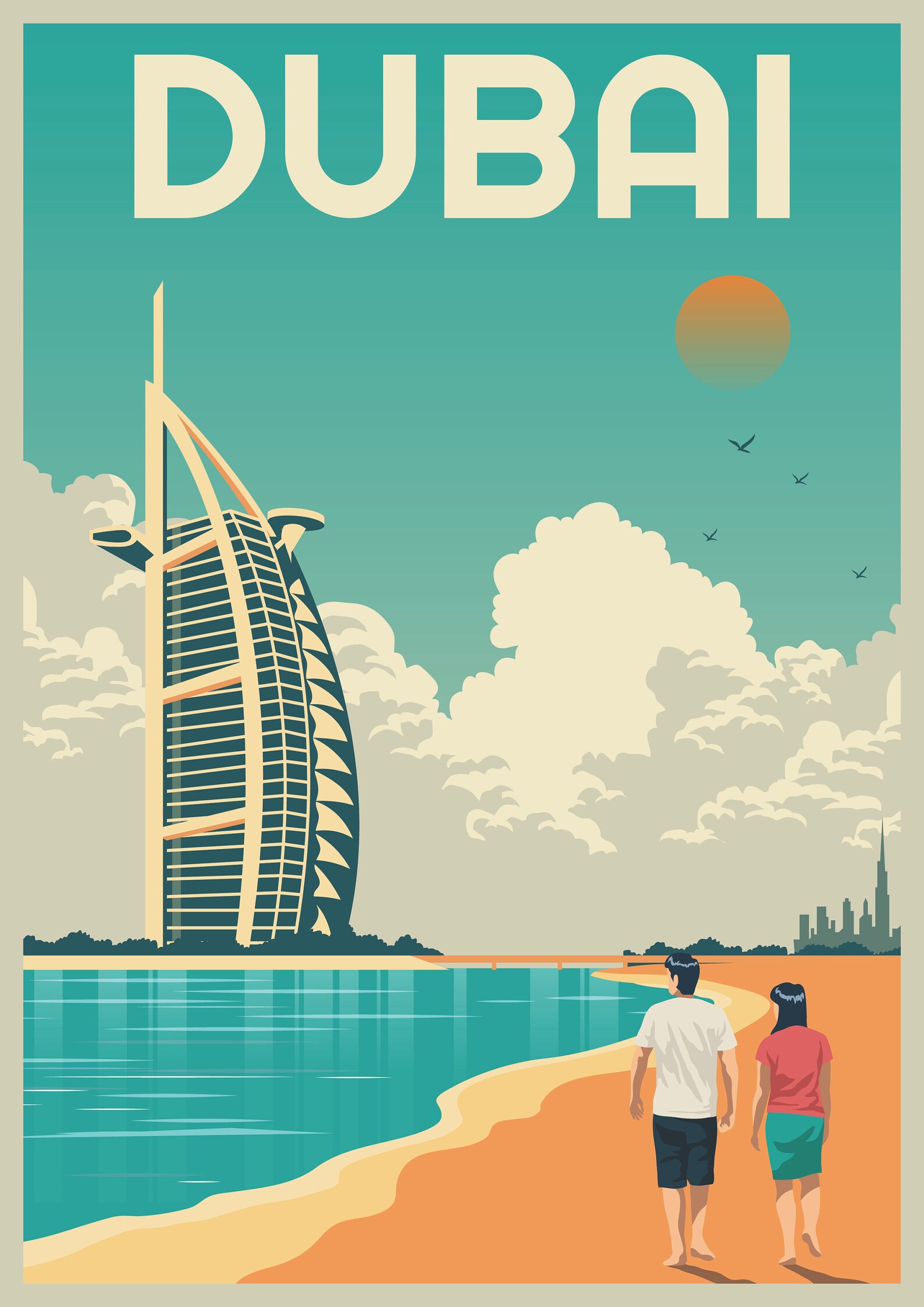 Dubai United Arab Emirates Retro Travel Poster Wall Art Etsy