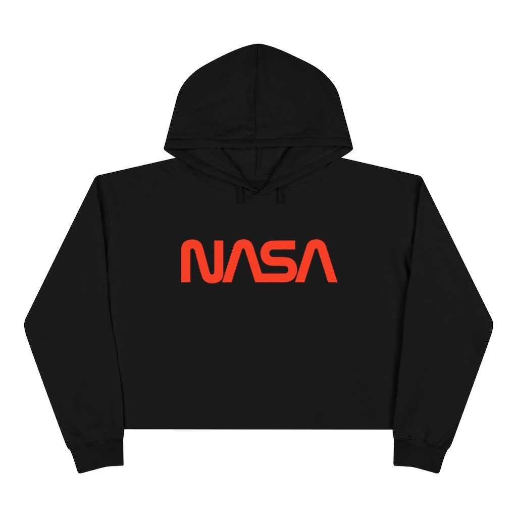 NASA Crop Hoodie Women White Black Beige Hoodie Space Agency Print