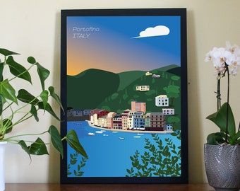 A3 Illustrated Print Italy Portofino