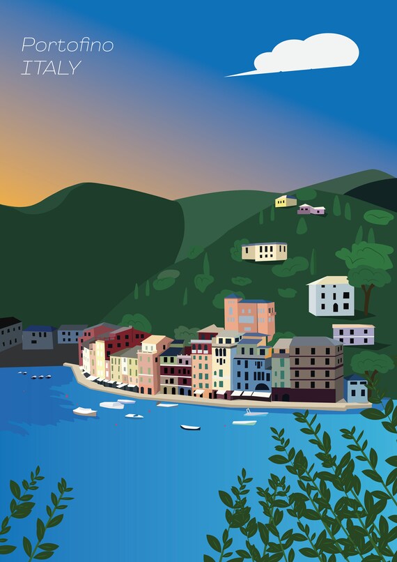 A3 Illustrated Print Italy Portofino