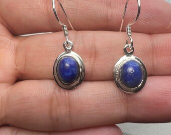 Boucles d'oreilles Lapis Lazuli, Boucles d'oreilles en argent sterling, Boucles d'oreilles lunette, Boucles d'oreilles faites à la main de créateur, Bijoux fantaisie, Argent massif 925, Cadeau pour elle