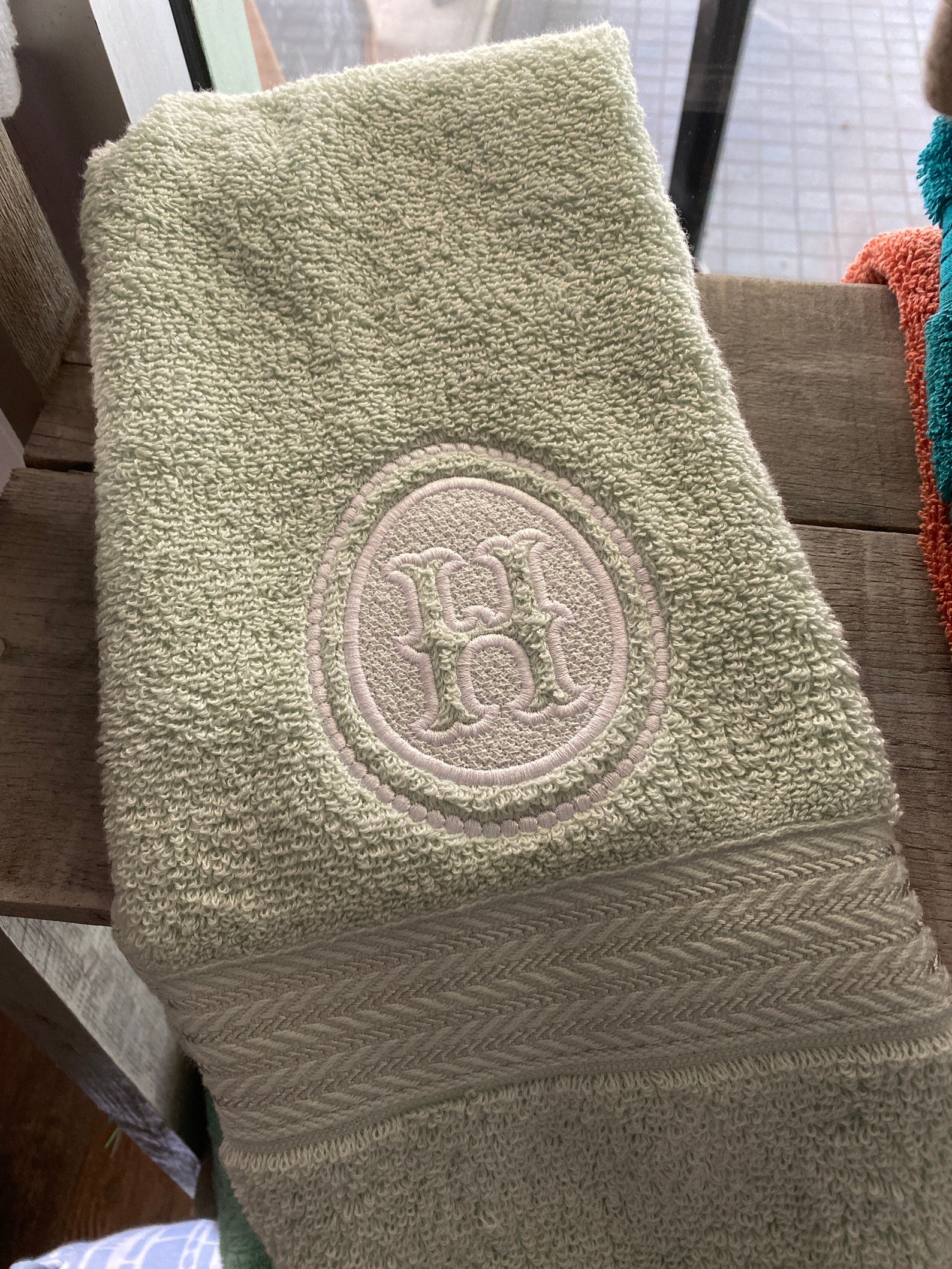 Embossed embroidered initial hand towel Etsy