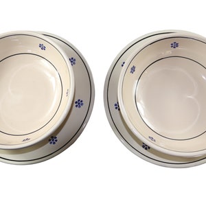 Set 4 platos terracota tradicional flor crema y azul, 2 platos llanos 25 cm y 2 cuencos 20 cm