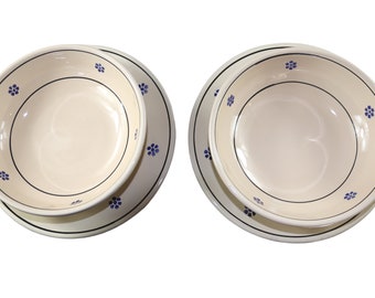 Set 4 plates terracotta traditional, cream and blue flower, 2 flat plates 25 cm  and 2 bowls 20 cm