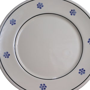 Pu&ograve; includere: Un piatto da portata in ceramica bianca con un bordo nero e disegni floreali blu intorno al bordo.