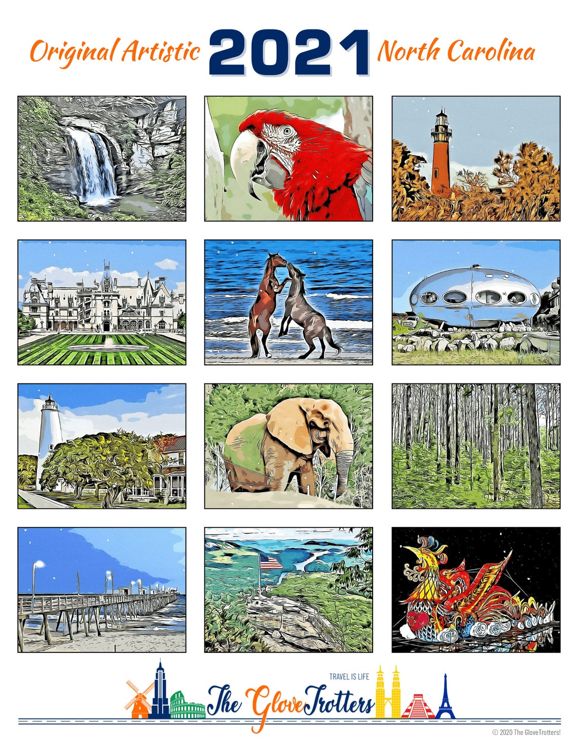 2021 Artistic North Carolina Calendar 2021 Calendar 2021 Etsy