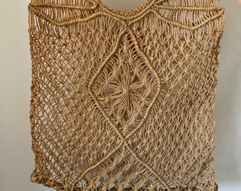 vintage string macrame bag with handles
