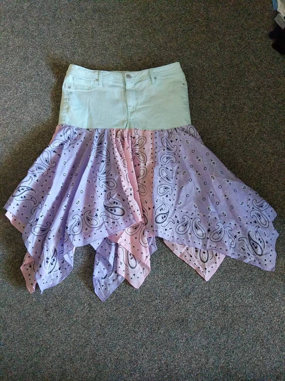 Modest bandanas skirt upcycled denim jeans Etsy