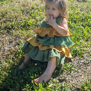 Ruffled tier fall dress, twirl dress, modest girls, heirloom dress