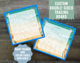 Personalized Name Tracing Board: Beach Surfer Theme, Double-Sided