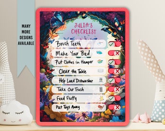 Personalized Kids Routine Chart: Butterfly Theme, Dry-Erase Checklist