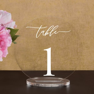 Round Table numbers with stand custom Paint Brush Style Background or clear acrylic wedding table number Wedding Table Décor Modern Weddings