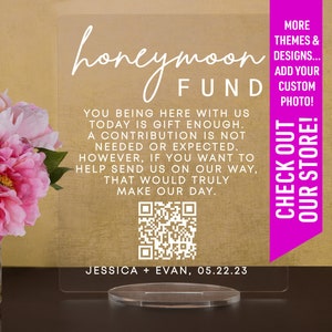 Custom Honeymoon (Honeyfund) Fund Acrylic Sign, QR Code Cash Gift Sign, Wedding Gift Sign, Acrylic Wedding Sign