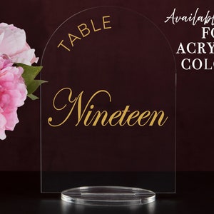 Custom Color, Full Arch Table numbers with stand custom Acrylic wedding table number Wedding Table Décor Modern Weddings