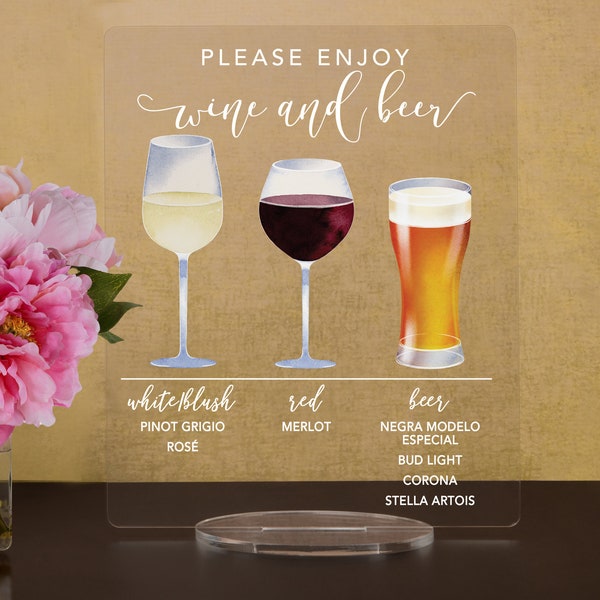 Wine and Beer Custom Sign - Bar Menu - Open Bar -  - Bar Sign for wedding and special events.