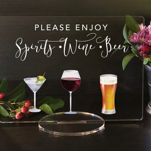 Please Enjoy Wine, Beer and Spirits - Open Bar Sign - Open Bar for Wedding, Bar Menu Sign,
