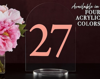 Custom Color, Full Arch Table numbers with stand custom Acrylic wedding table number Wedding Table Décor Modern Weddings