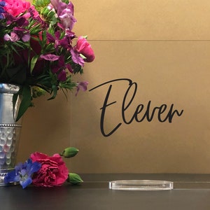 Custom Color - Square Table numbers with stand, clear acrylic wedding table number, Wedding Table Décor, Plexiglass Table Number