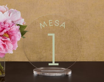 Round Table numbers with stand, Clear, White, Frosted, Black Acrylic wedding table number, Wedding Table Décor, Plexiglass Table Number