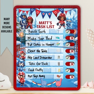 Kids Routine Chart | Chore Chart for Kids | Daily Checklist | Kids Daily Tasks | Daily Routine | Dry-Erase | Personalized | Hockey Theme