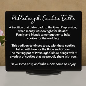 Pittsburgh Cookie Table Sign, Wedding Favors Black Acrylic Sign for wedding and special events.