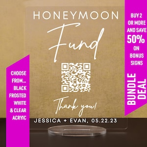 Custom Honeymoon (Honeyfund) Fund Acrylic Sign, QR Code Cash Gift Sign, Wedding Gift Sign, Acrylic Wedding Sign