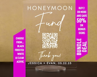 Custom Acrylic Wedding Sign: Honeymoon Fund QR Code Cash Gift