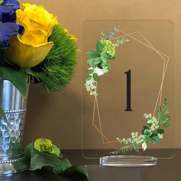 Garden Rectangle Table numbers with stand custom - clear acrylic wedding table number Wedding Table Décor Modern Weddings