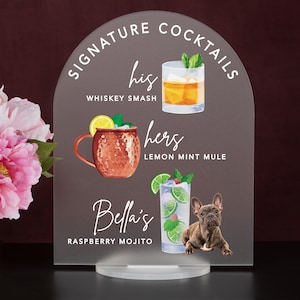 Acrylic Bar Menu Pet Signature Drinks! - Custom Dog, Cat, Pet Bar Menu Sign, Bar Sign for weddings and special events.