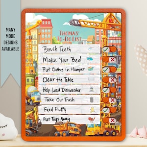 Kids Routine Chart | Chore Chart for Kids | Daily Checklist | Kids Daily Tasks | Daily Routine | Dry-Erase | Construction Theme