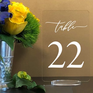 Acrylic Table numbers 7x5 with stand custom - clear acrylic wedding table number Wedding Table Décor Modern Weddings