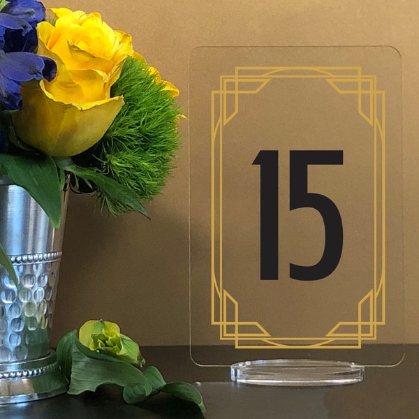 Art Deco Rectangle Table numbers with stand custom - clear acrylic wedding table number Wedding Table Décor Modern Weddings