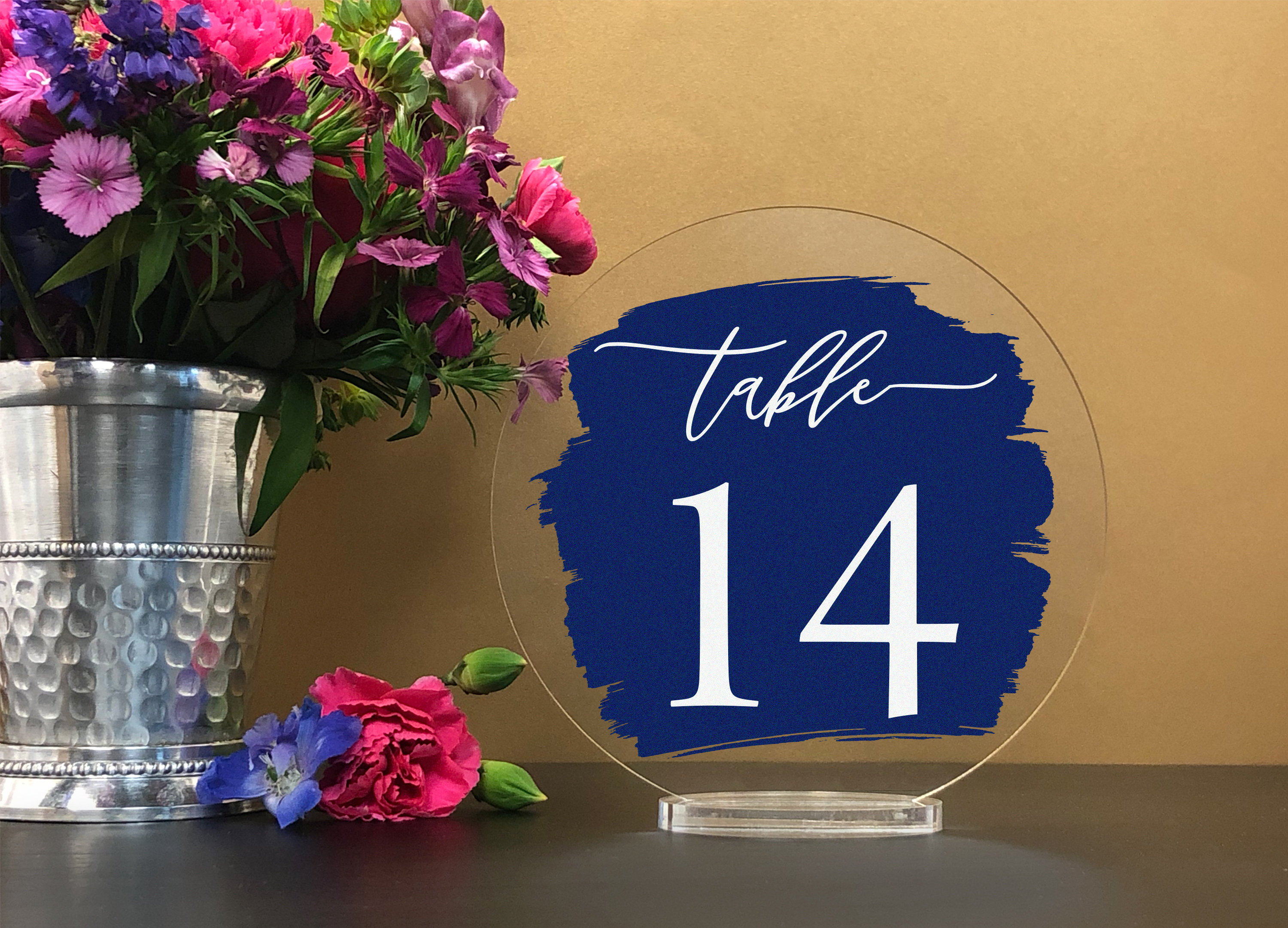 Custom Paint Brush Style Background - Round Table Numbers With Stand ...