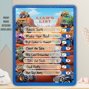 Kids Routine Chart | Chore Chart for Kids | Daily Checklist | Kids Daily Tasks | Daily Routine | Dry-Erase | Personalized | Monster Truck