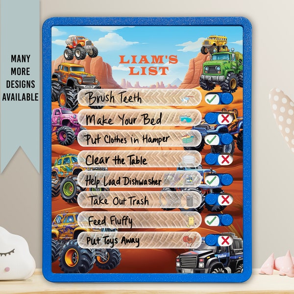 Kids Routine Chart | Chore Chart for Kids | Daily Checklist | Kids Daily Tasks | Daily Routine | Dry-Erase | Personalized | Monster Truck