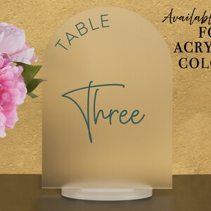 Custom Color, Full Arch Table numbers with stand custom Acrylic wedding table number Wedding Table Décor Modern Weddings