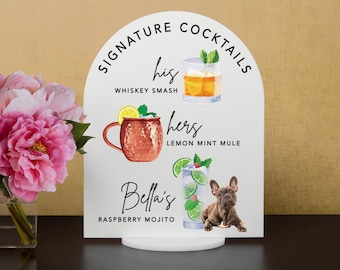 Bar Menu Pet Signature Drinks! - Custom Dog, Cat, Pet Bar Menu Sign, Bar Sign for weddings and special events.