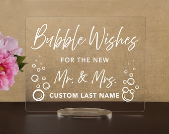 Custom Bubble Send Off Sign - Bubble Wishes for the New Mr & Mrs - Acrylic Wedding Sign