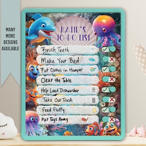 Kids Routine Chart | Chore Chart for Kids | Daily Checklist | Kids Daily Tasks | Daily Routine | Dry-Erase | Ocean Friends Theme