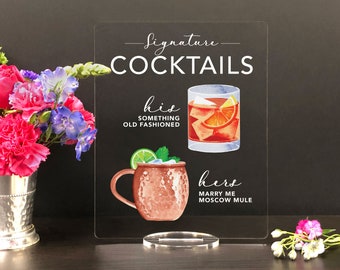 Bar Menu Signature Drinks! - His, Hers, Bar Menu Sign, Bar Sign for wedding and special events.