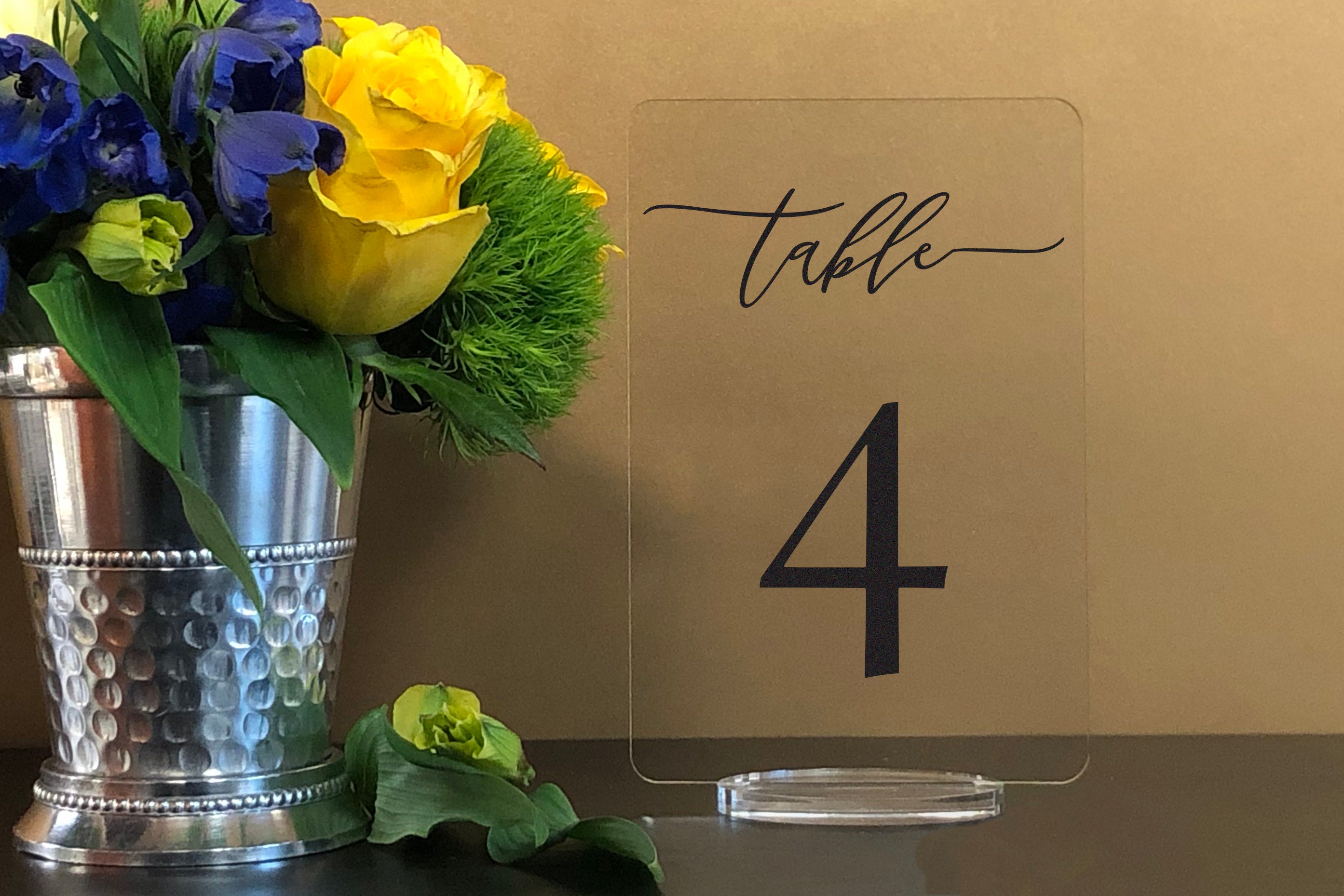 Custom Color - 4x6 Table numbers with stand, clear acrylic wedding table number, Wedding Table Décor, Plexiglass Table Number