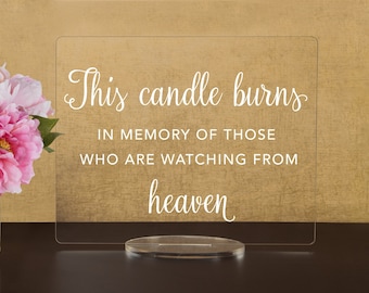 Memorial Candle Acrylic Wedding Sign, In Memory Of