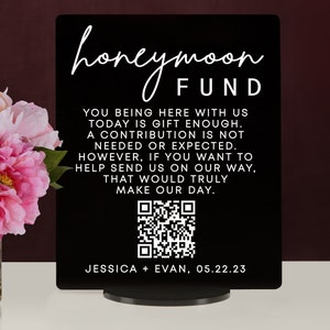 Custom Honeymoon honeyfund Fund Acrylic Sign, QR Code Cash Gift Sign ...