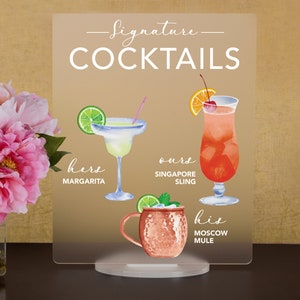 Custom Acrylic Signature Drink Bar Menu Sign – Wedding & Events