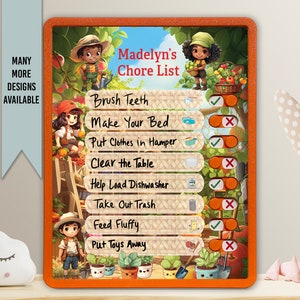 Kids Routine Chart | Chore Chart for Kids | Daily Checklist | Kids Daily Tasks | Daily Routine | Dry-Erase | Personalized | Gardening Theme